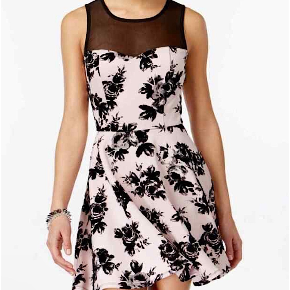 TRIXXI Skater Dress Mesh Neckline, Velvet Florals